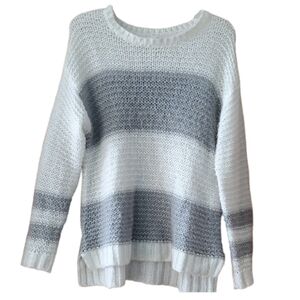 Aeropostale Womens Gray and White Striped Soft Oversized Sweater Size Small